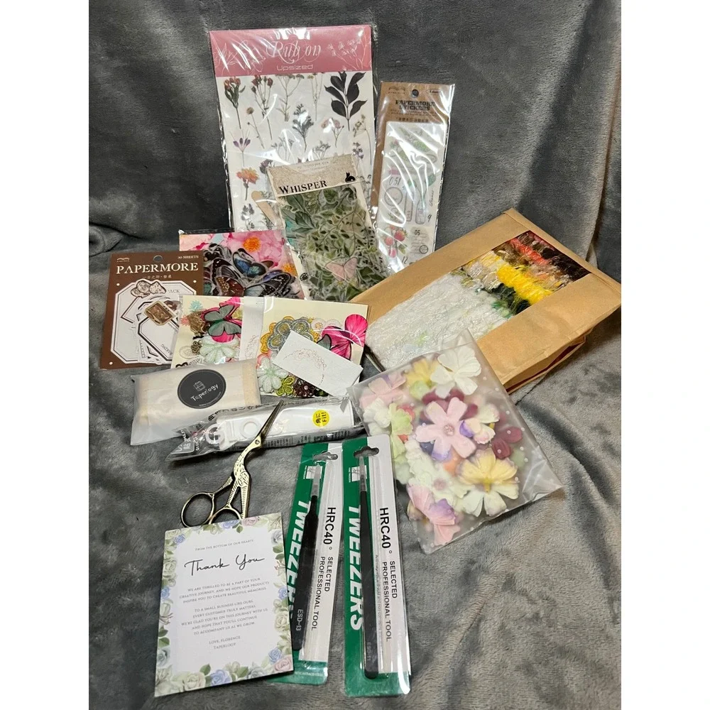 Taperlogy Scrapbooking Journaling Kit Tweezers New Huge Stickers Lace Yarn